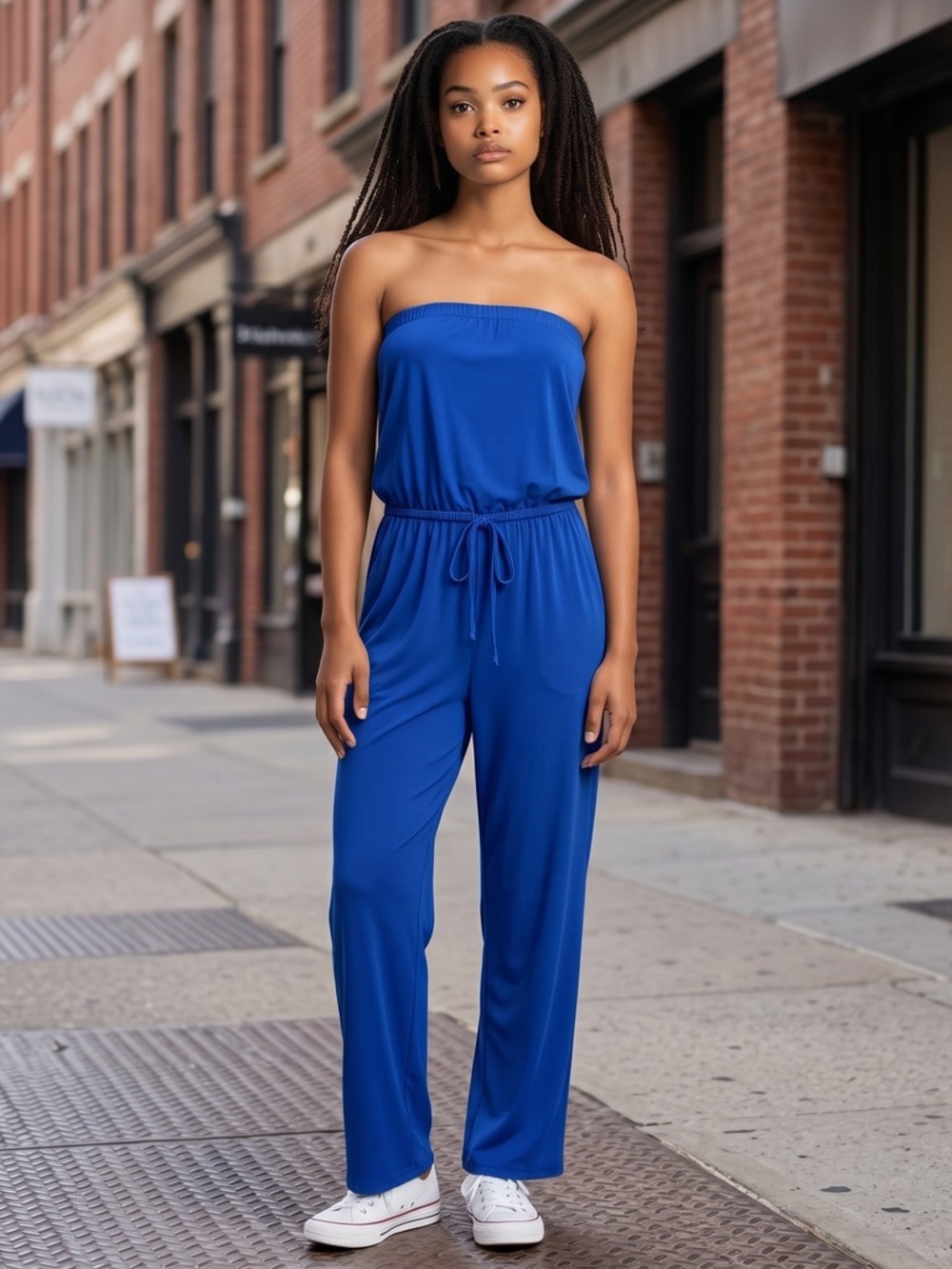 Express Strapless Drawstring Jumpsuit in Royal Blue Size S